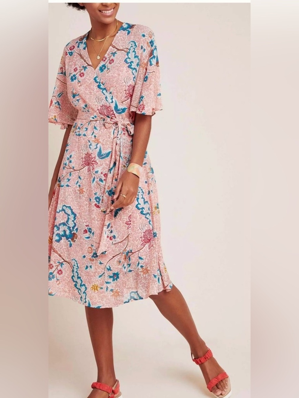 Maeve Anthropologie Adelaide Wrap Dress Medium Floral Boho Midi Dress